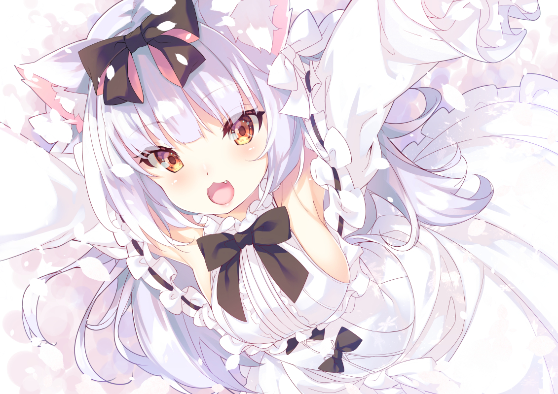animal_ears, anthropomorphism, azur_lane, bow, catgirl, cat_smile, fang, long_hair