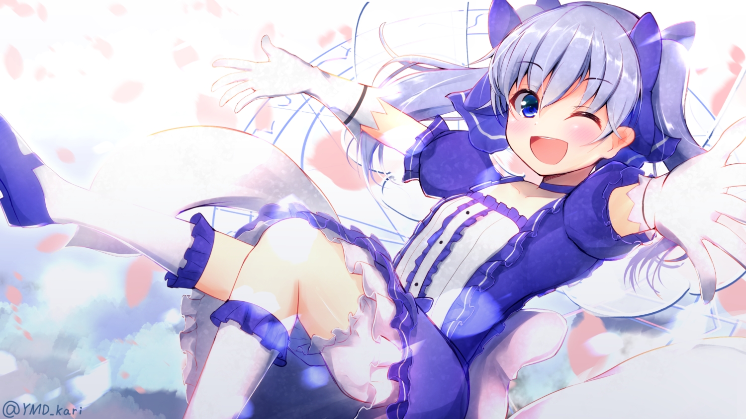 bloomers, blue_eyes, blue_hair, gloves, kneehighs, loli, long_hair, nijisanji