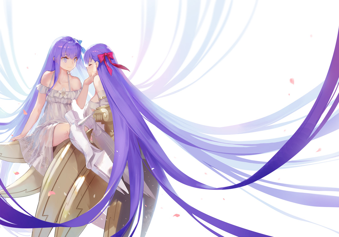 bow, dress, fate/grand_order, fate_(series), long_hair, meltryllis, passionlip, petals