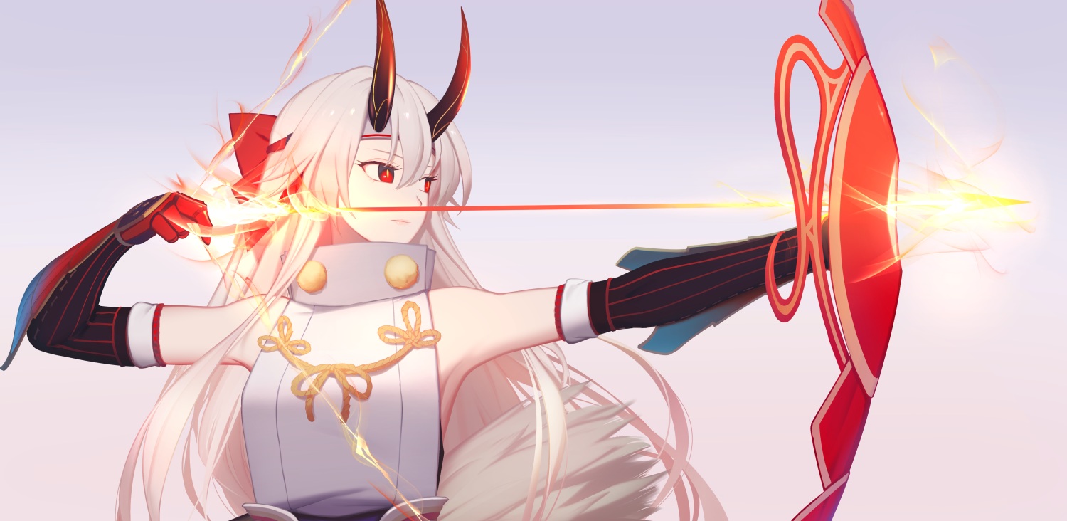bow_(weapon), elbow_gloves, fate/grand_order, fate_(series), gloves, gradient, gray_hair, headband