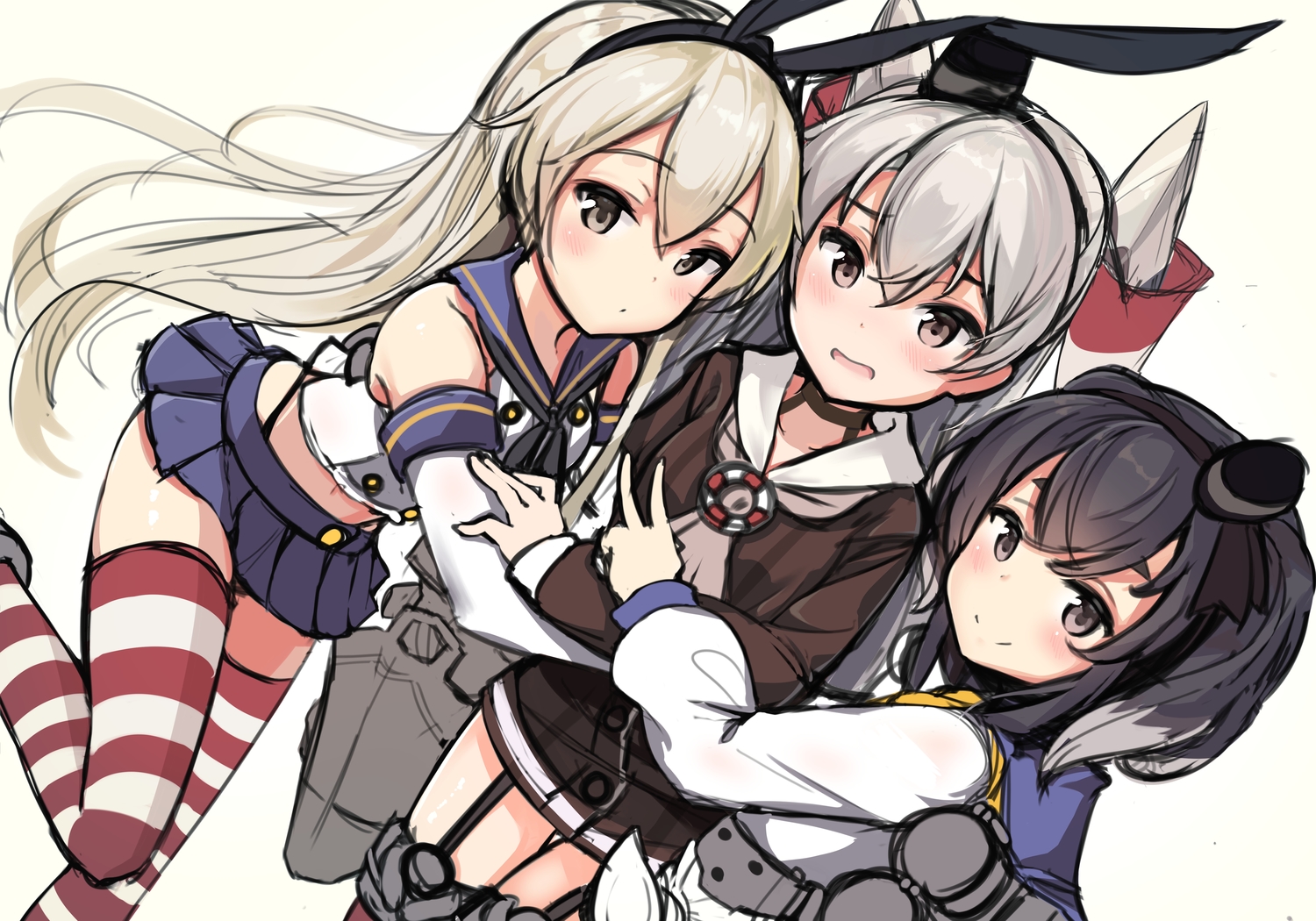 amatsukaze_(kancolle), anthropomorphism, black_hair, blonde_hair, blush, brown_eyes, choker, dress