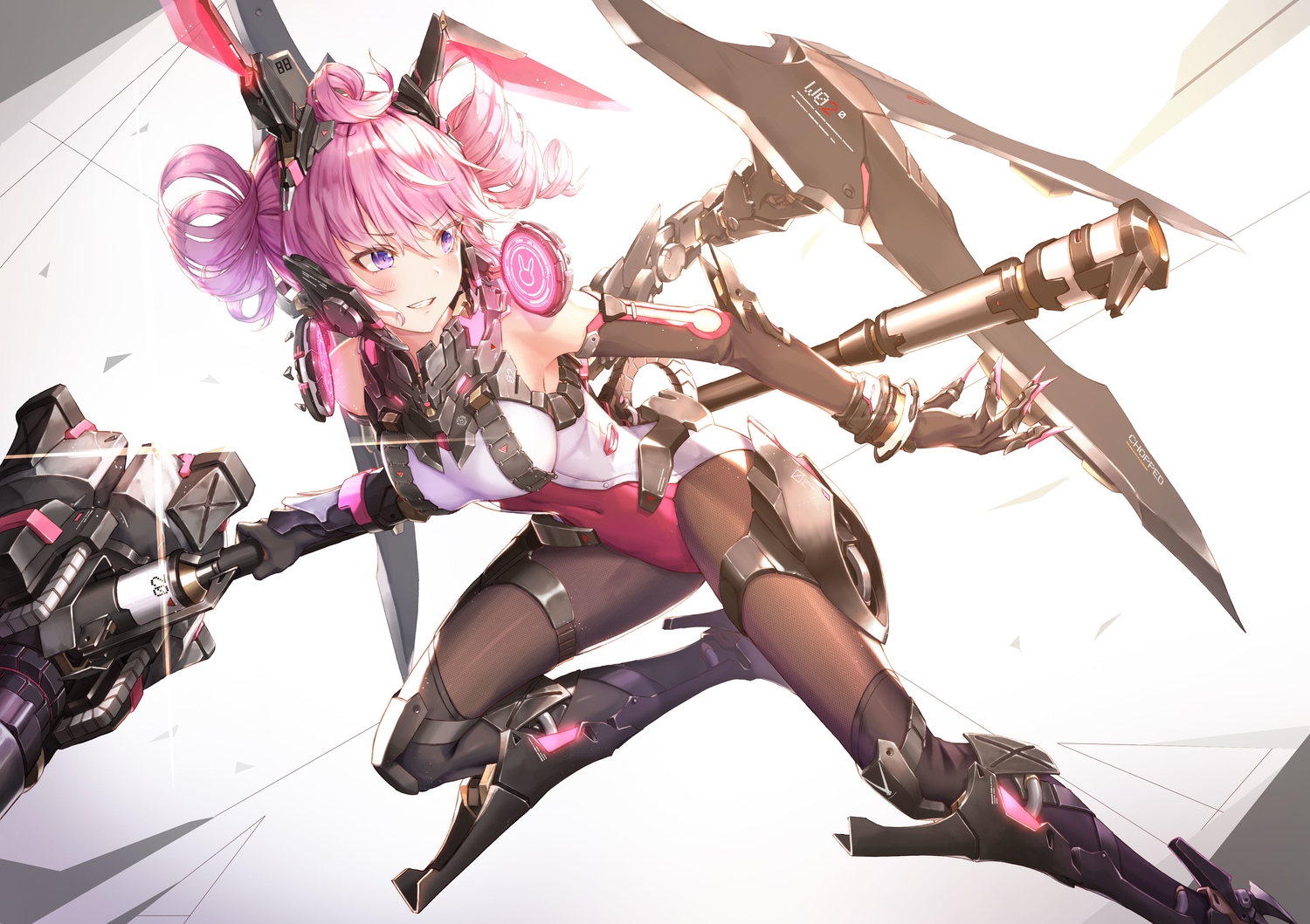 bodysuit, breasts, chyopeuteu, jpeg_artifacts, mechagirl, original, pink_hair, purple_eyes