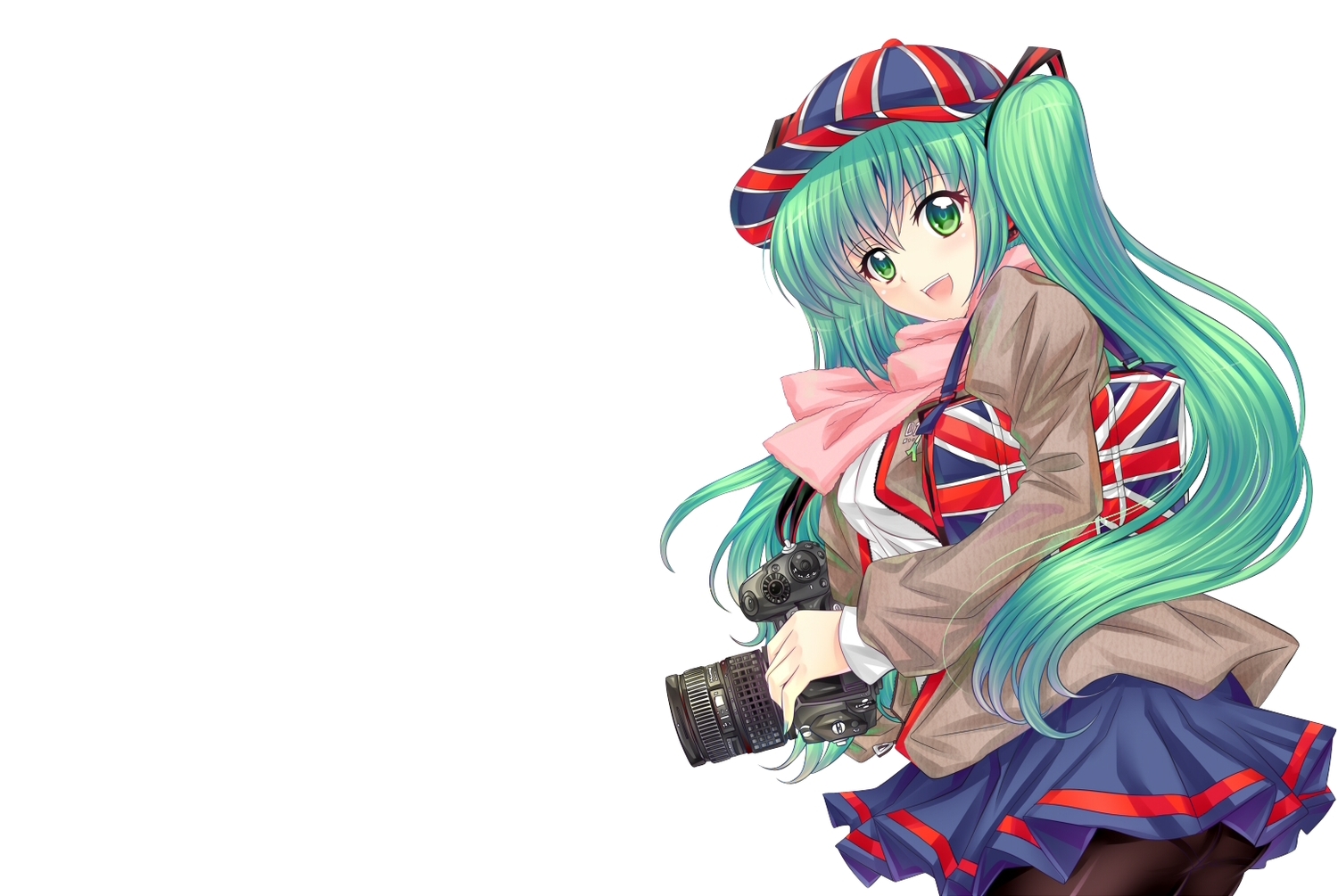 camera, green_eyes, green_hair, halodark, hat, hatsune_miku, long_hair, third-party_edit