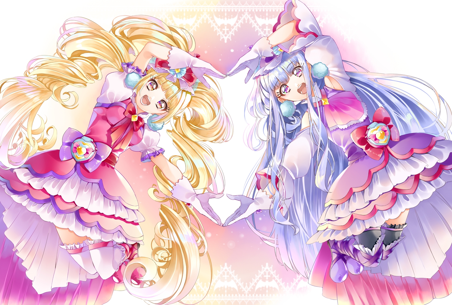 aisaki_emiru, blonde_hair, blue_hair, bow, gloves, long_hair, lulu_(precure), precure