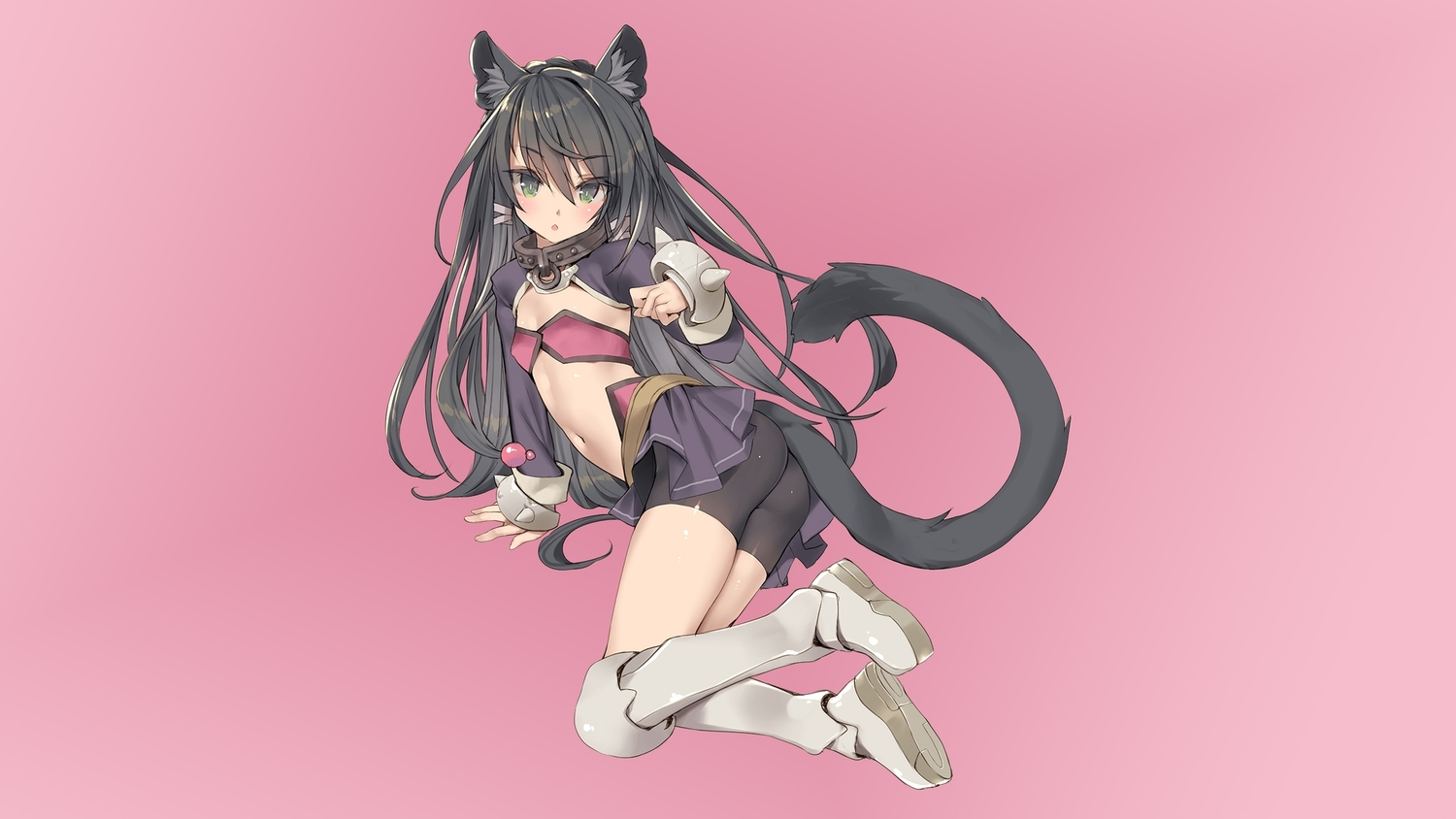 animal_ears, catgirl, gradient, isekai_maou_to_shoukan_shoujo_no_dorei_majutsu, pink, rem_galeu, tail, tsurusaki_takahiro