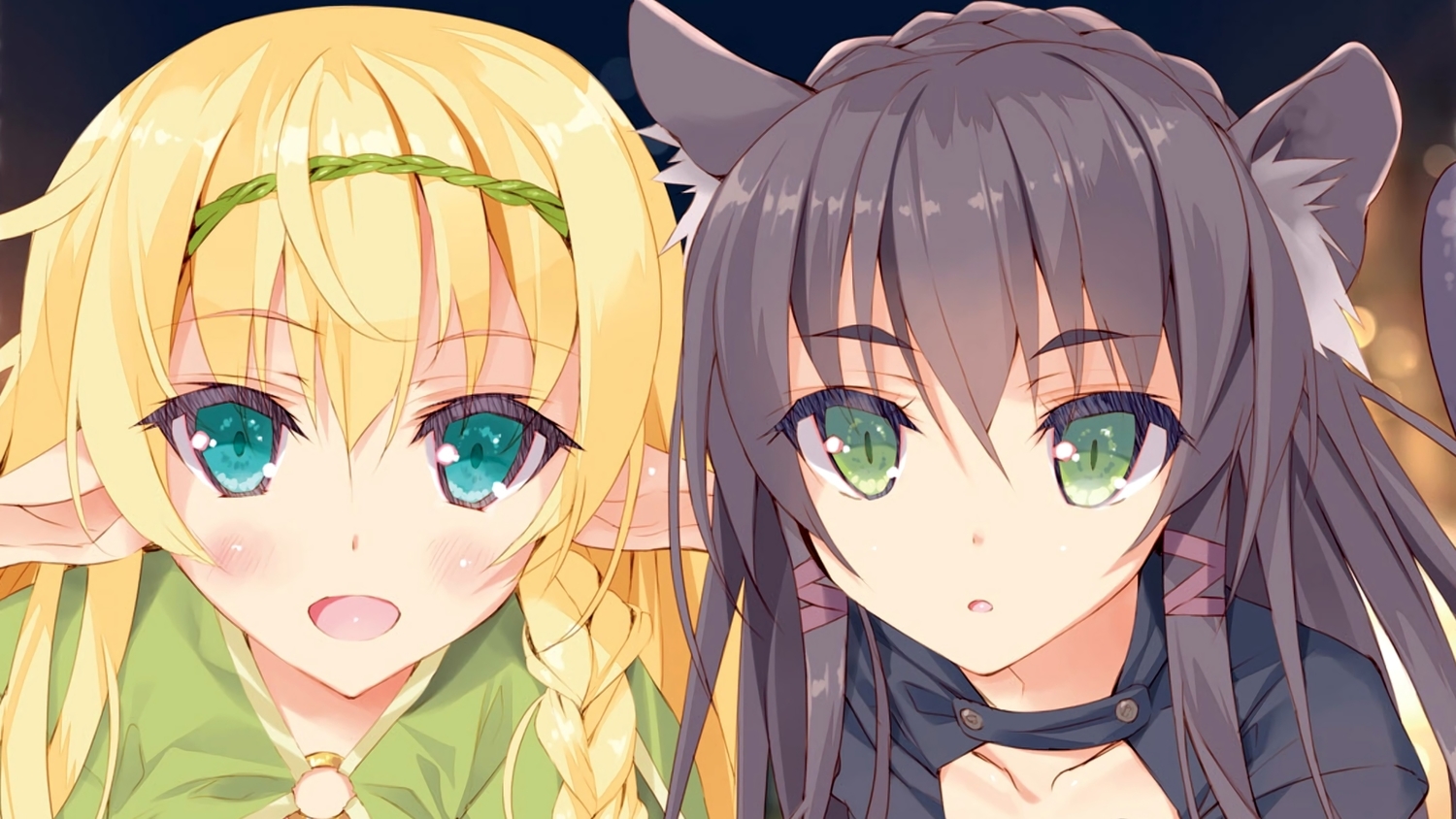 2girls, animal_ears, catgirl, close, cropped, isekai_maou_to_shoukan_shoujo_no_dorei_majutsu, rem_galeu, shera_l._greenwood