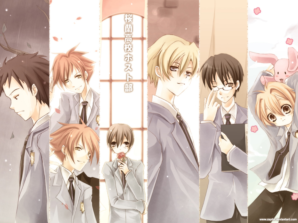 fujioka_haruhi, haninozuka_mitsukuni, hitachiin_hikaru, hitachiin_kaoru, morinozuka_takashi, ootori_kyoya, ouran_koukou_host_club, suou_tamaki