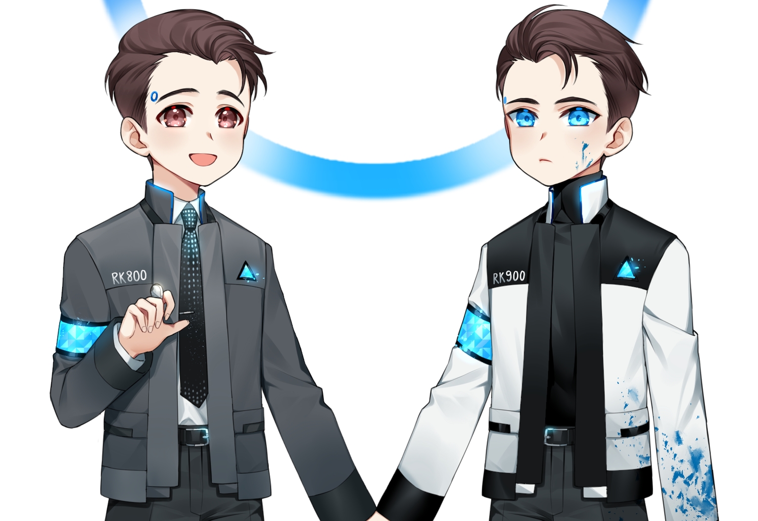 all_male, aqua_eyes, blood, brown_eyes, brown_hair, connor_(detroit:_become_human), detroit:_become_human, male