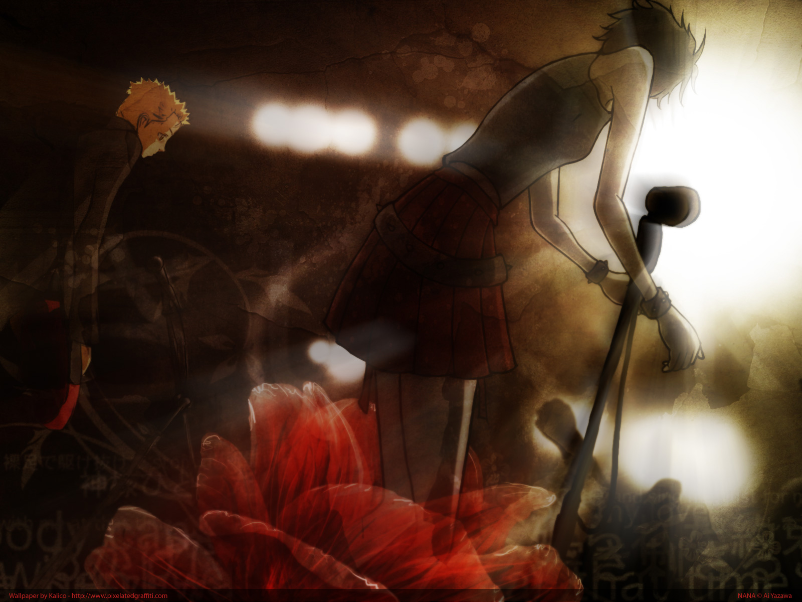 flowers, guitar, instrument, microphone, nana, nana_(series), osaki_nana, terashima_nobu