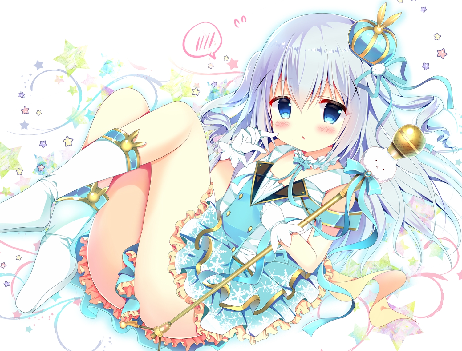 aqua_eyes, azumi_kazuki, blue_hair, blush, boots, choker, crown, dress