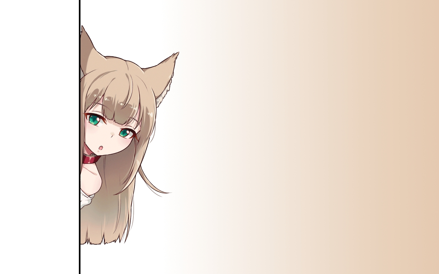 40hara, animal_ears, brown_hair, catgirl, collar, gradient, green_eyes, kinako_(40hara)
