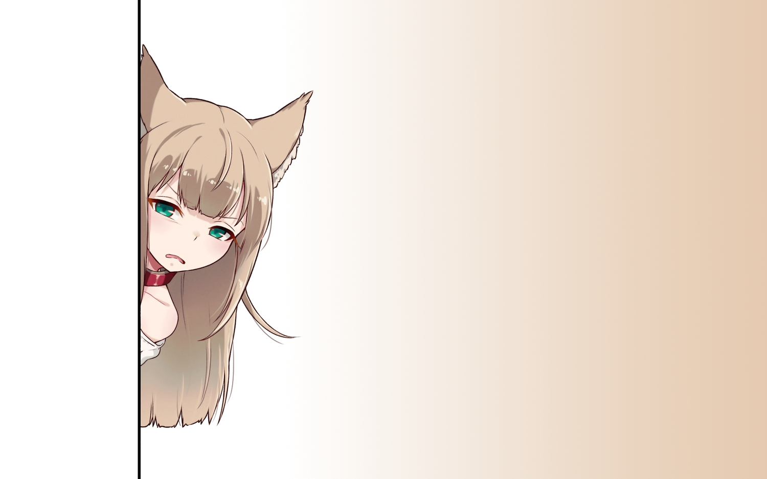 40hara, animal_ears, brown_hair, catgirl, collar, gradient, green_eyes, kinako_(40hara)