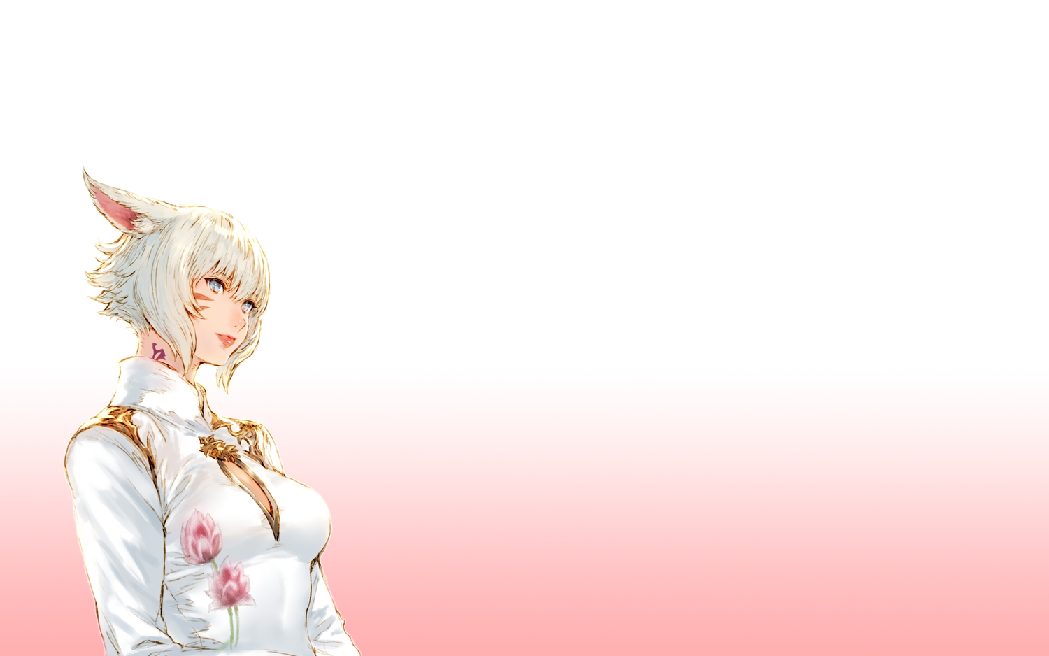 animal_ears, catgirl, final_fantasy, final_fantasy_xiv, gradient, gray_eyes, makimura_shunsuke, miqo'te, short_hair, tattoo, white_hair, y'shtola_rhul