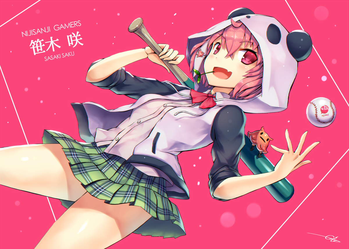 ball, baseball, baseball_bat, gia, hood, nijisanji, pink, pink_eyes
