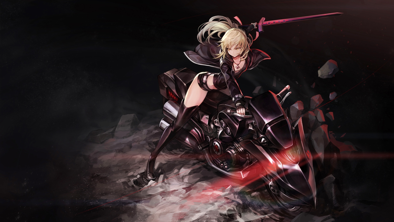 artoria_pendragon_(all), blonde_hair, boots, breasts, cleavage, cross, fate/grand_order, fate_(series)