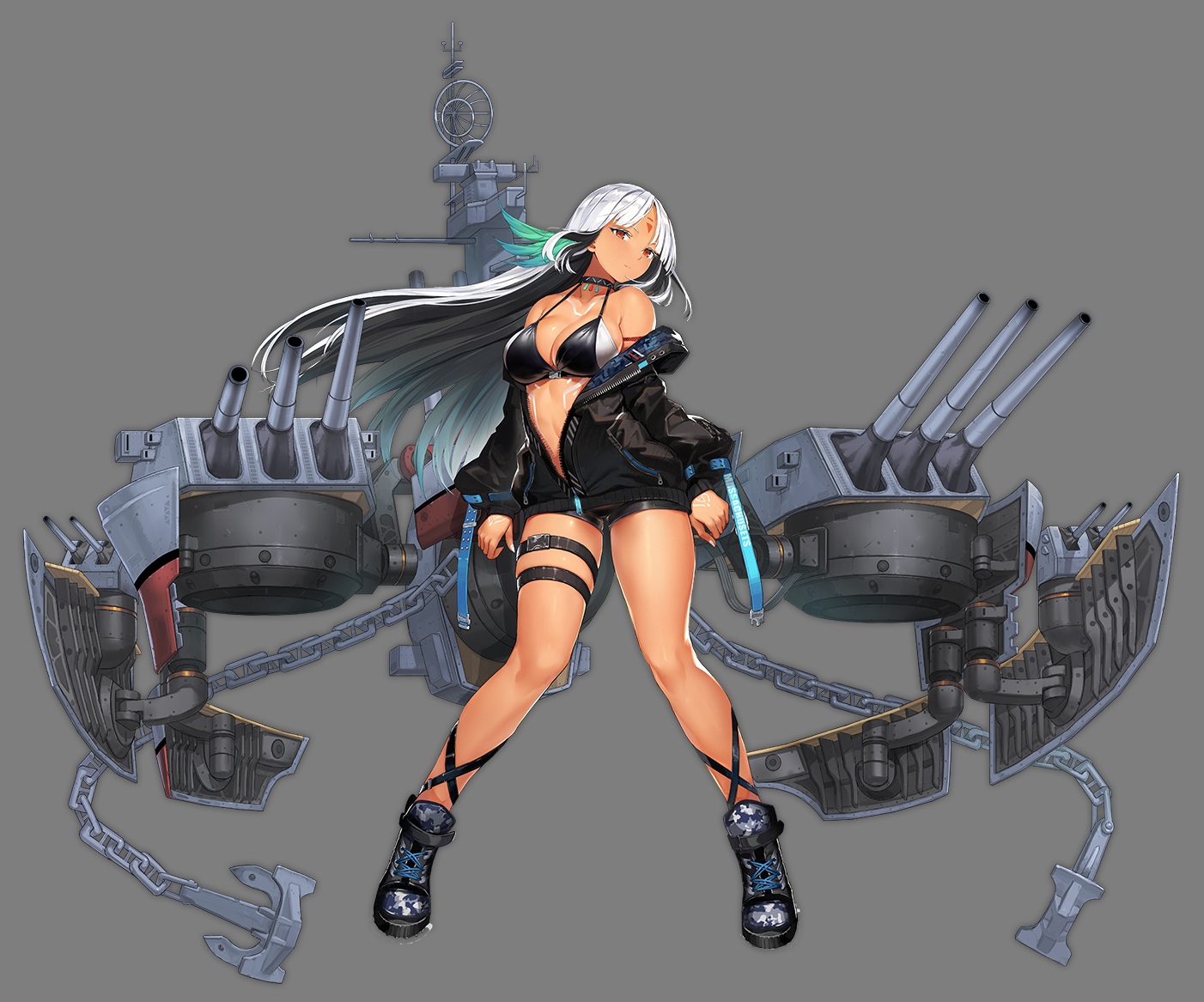 anthropomorphism, azur_lane, bikini_top, boots, enka_(bcat), garter, long_hair, massachusetts_(azur_lane)