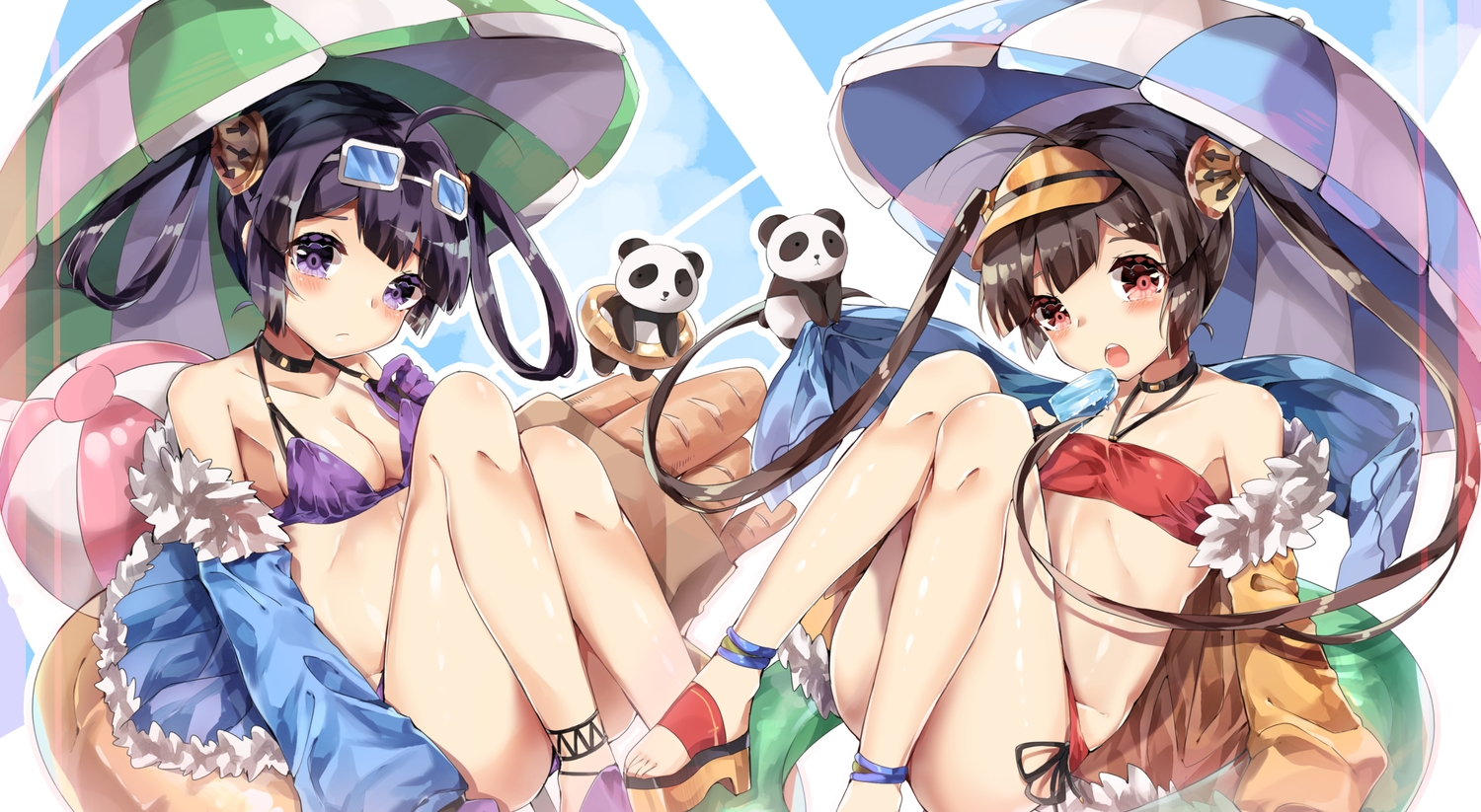 2girls, anthropomorphism, ayatsuki_sugure, azur_lane, bikini, black_hair, long_hair, ning_hai_(azur_lane)
