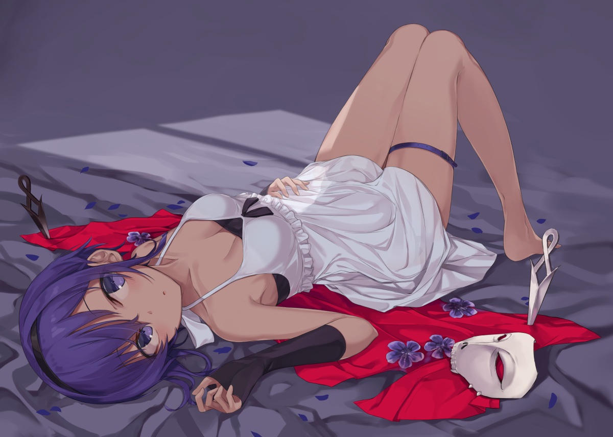 barefoot, dress, elbow_gloves, fate/grand_order, fate_(series), flowers, garter, gloves
