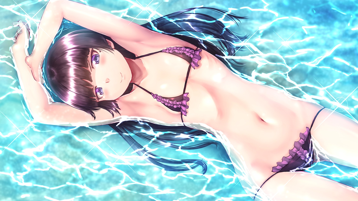 bikini, black_hair, gokou_ruri, long_hair, navel, ore_no_imouto_ga_konna_ni_kawaii_wake_ga_nai, purple_eyes, swimsuit, water, yuuki1103