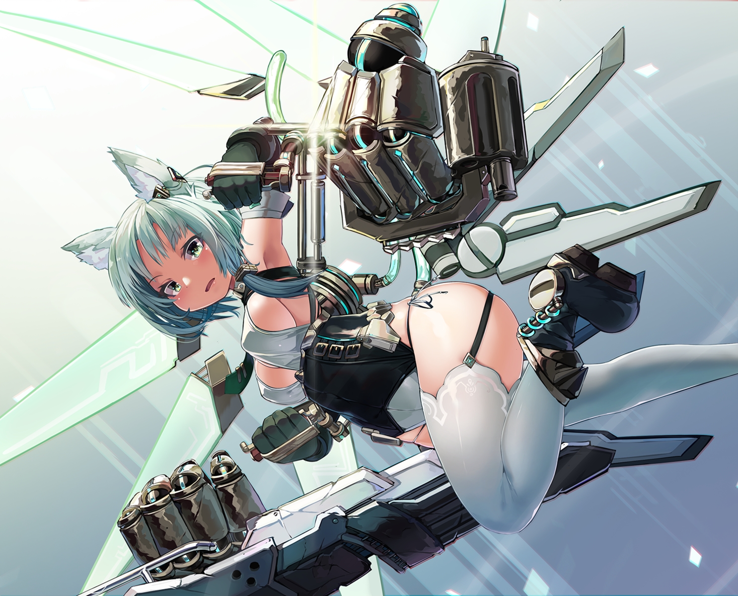 animal_ears, bodysuit, boots, breasts, catgirl, elbow_gloves, garter_belt, gloves