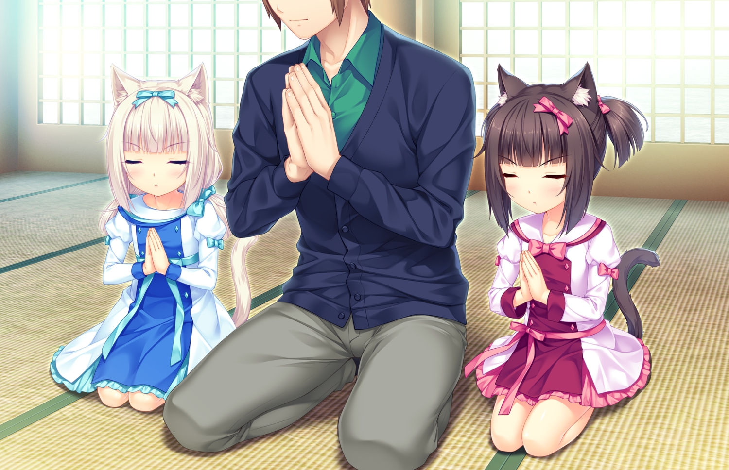 animal_ears, black_hair, blush, catgirl, chocola_(sayori), game_cg, loli, long_hair
