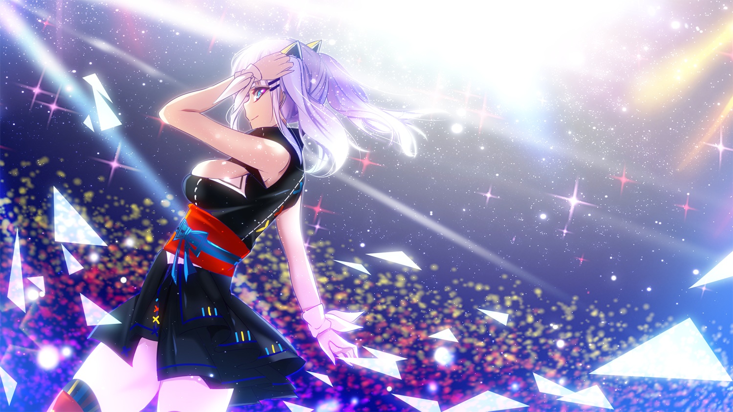 blue_eyes, bow, kaguya_luna, natsumikan, skirt, the_moon_studio, twintails, white_hair, wristwear, zettai_ryouiki