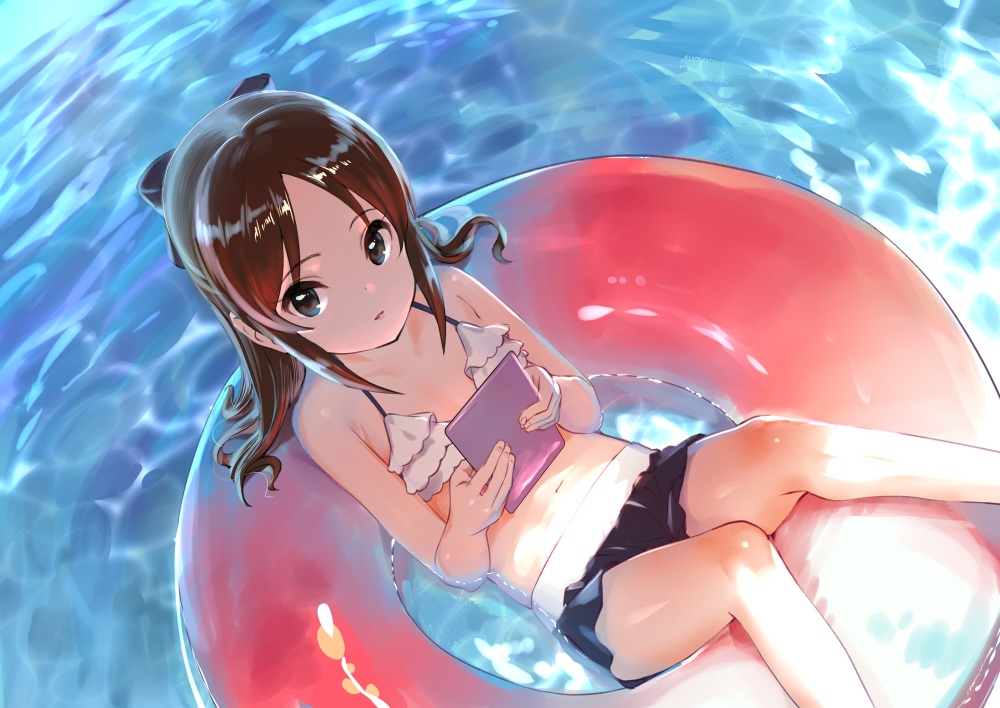 bikini, black_eyes, bow, brown_hair, idolmaster, idolmaster_cinderella_girls, loli, long_hair