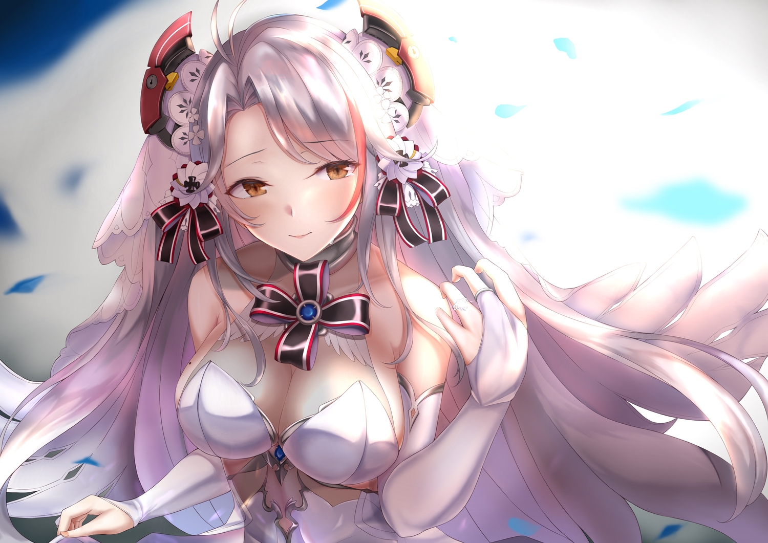 anthropomorphism, azur_lane, brown_eyes, jpeg_artifacts, long_hair, numaguro_(tomokun0808), prinz_eugen_(azur_lane), white_hair