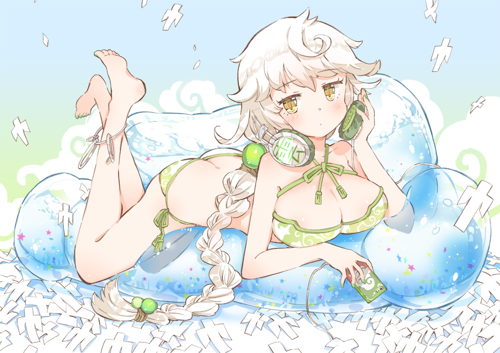 anthropomorphism, ass, barefoot, bikini, braids, breasts, cleavage, headphones