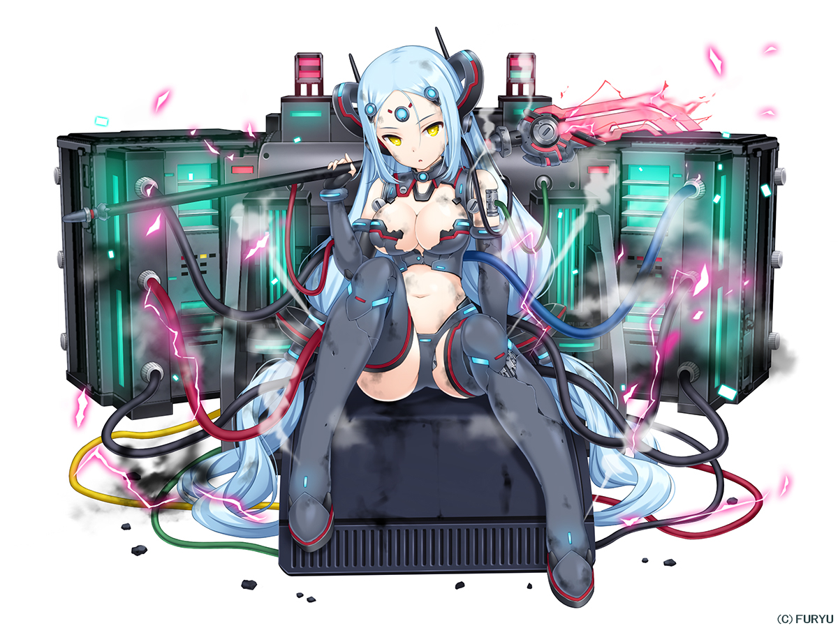 aqua_hair, breasts, cleavage, elbow_gloves, gloves, horns, long_hair, monmusu_harem