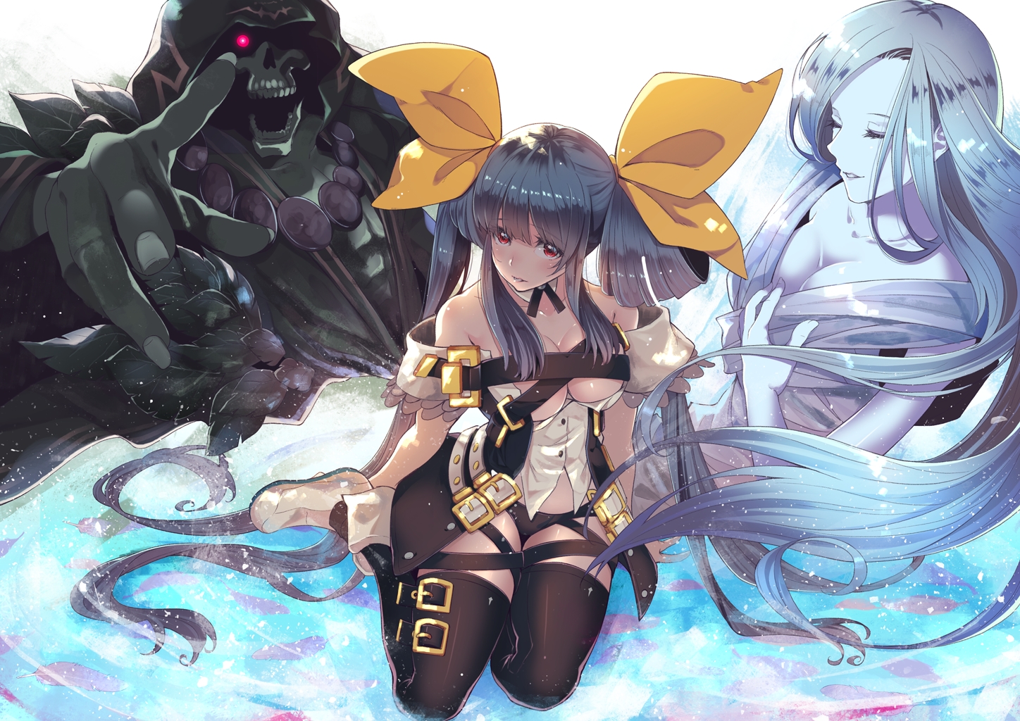 breasts, dizzy, furai, green_hair, guilty_gear, long_hair, red_eyes, thighhighs
