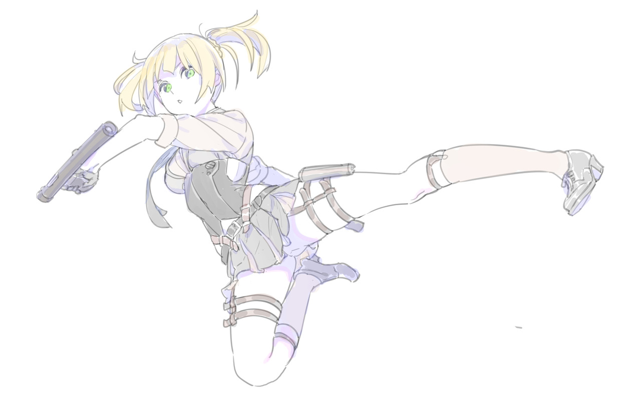 anthropomorphism, blonde_hair, breasts, cleavage, garter, girls_frontline, gloves, green_eyes