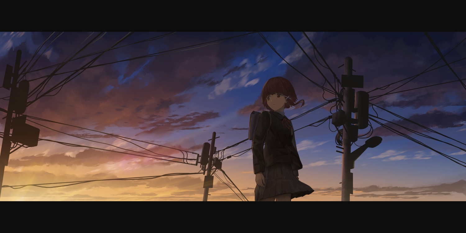 clouds, dark, gh_(chen_ghh), iwakura_lain, school_uniform, serial_experiments_lain, sunset