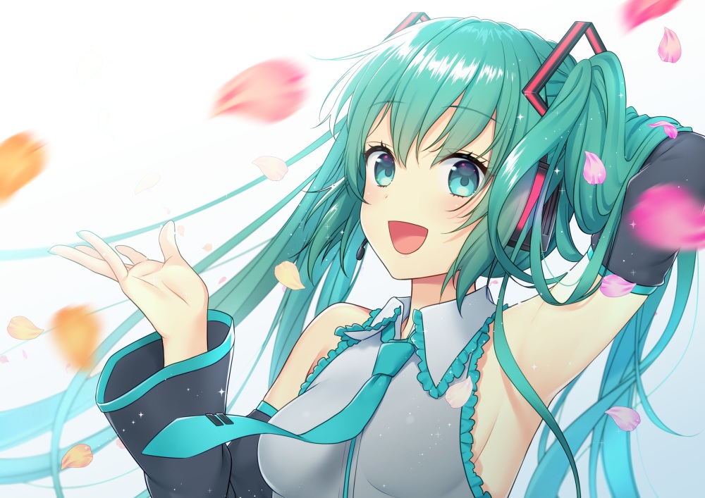 close, daidai_jamu, green_eyes, green_hair, hatsune_miku, headphones, long_hair, microphone