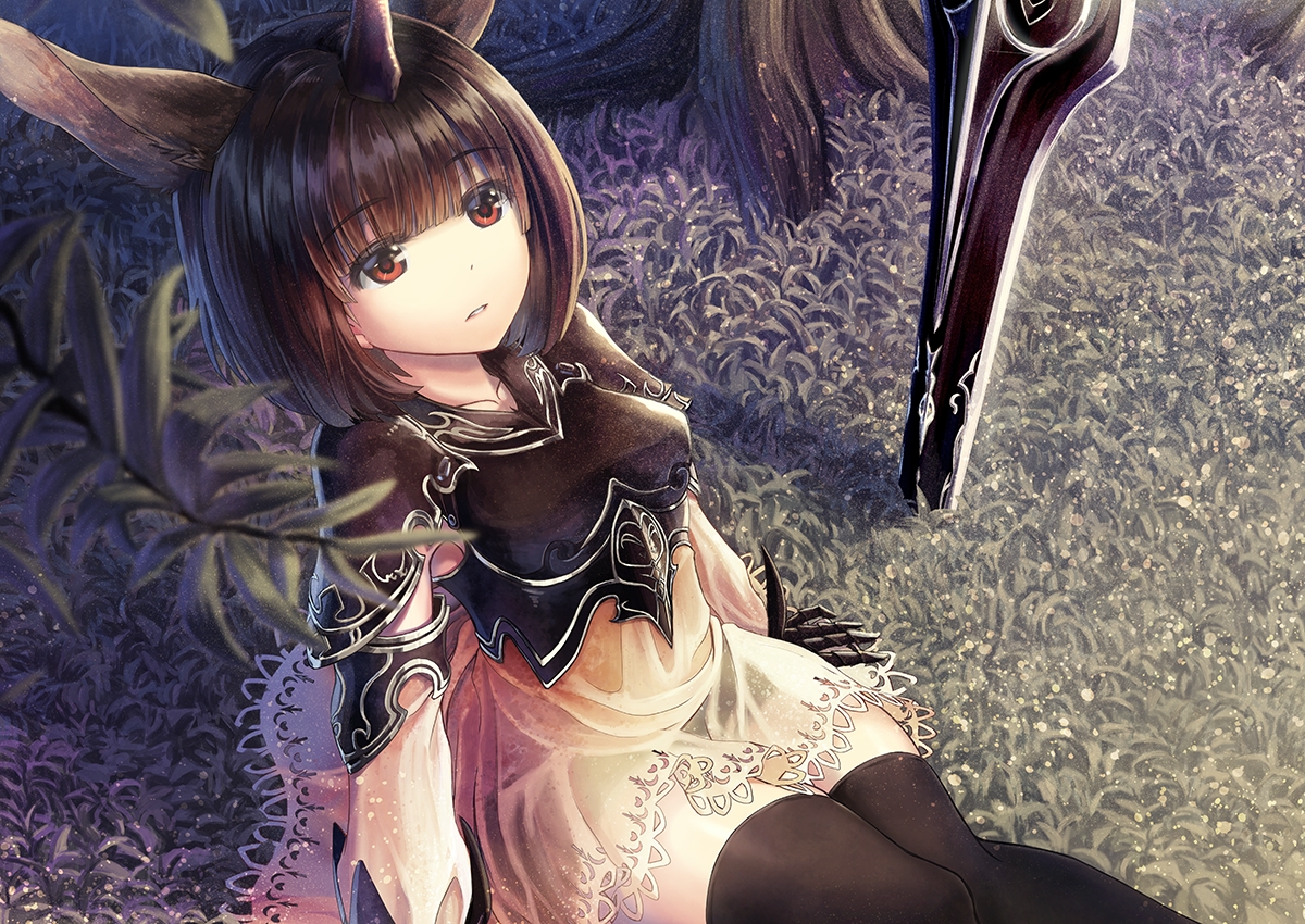 animal, animal_ears, brown_hair, dress, horns, horse, moon_al-mi'raj, red_eyes