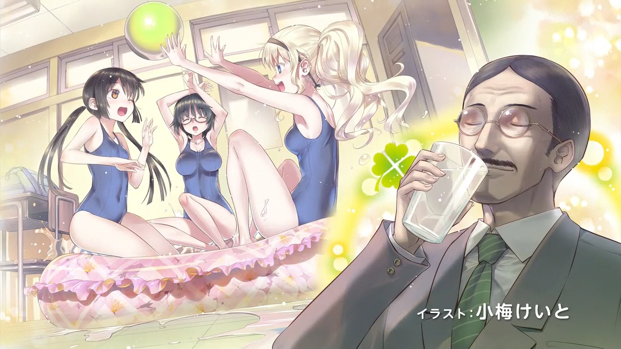 asobi_asobase, ball, black_hair, blonde_hair, brown_eyes, glasses, headband, honda_hanako