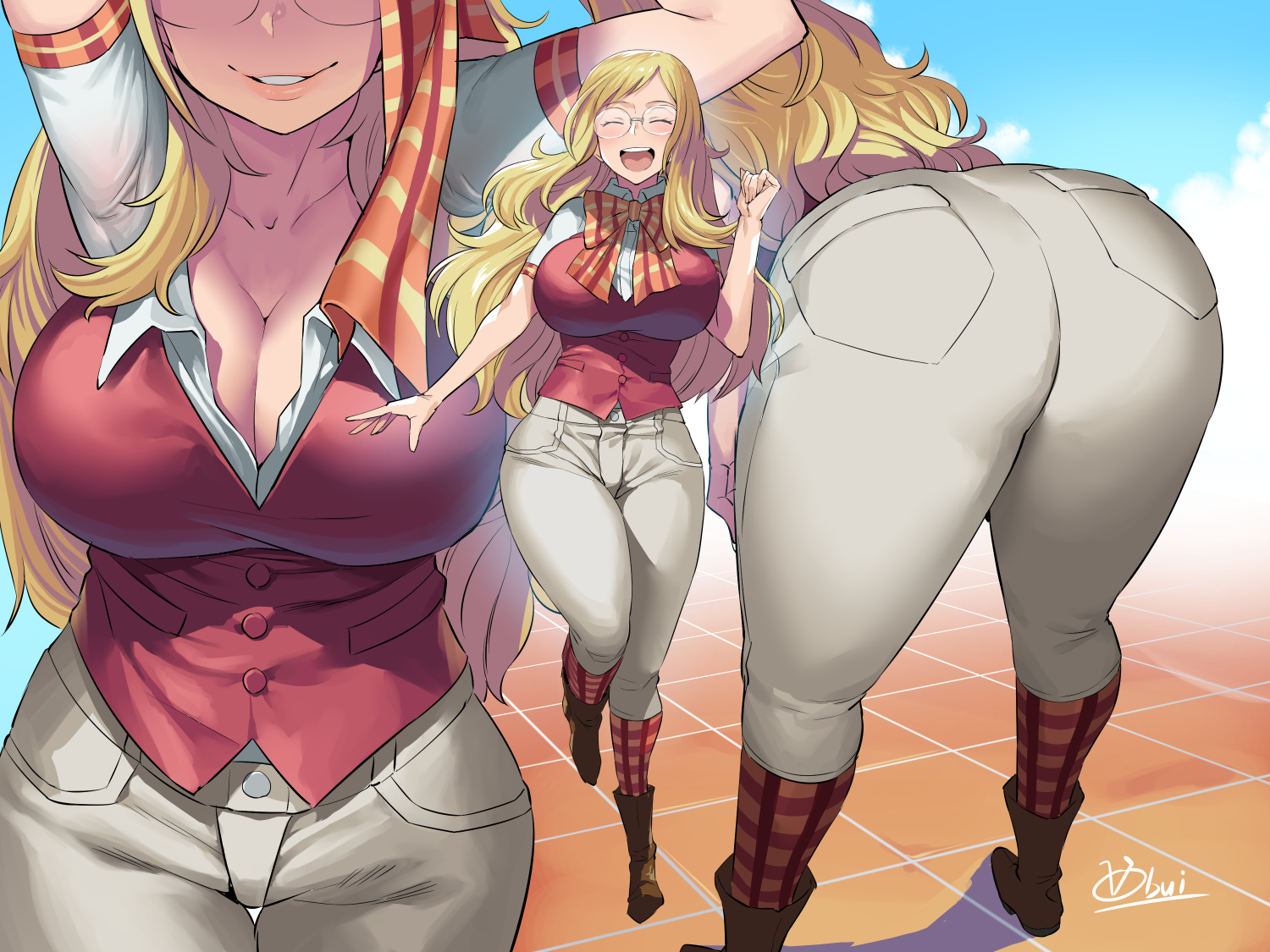 ass, blonde_hair, boku_no_hero_academia, boots, breasts, cleavage, long_hair, melissa_shield