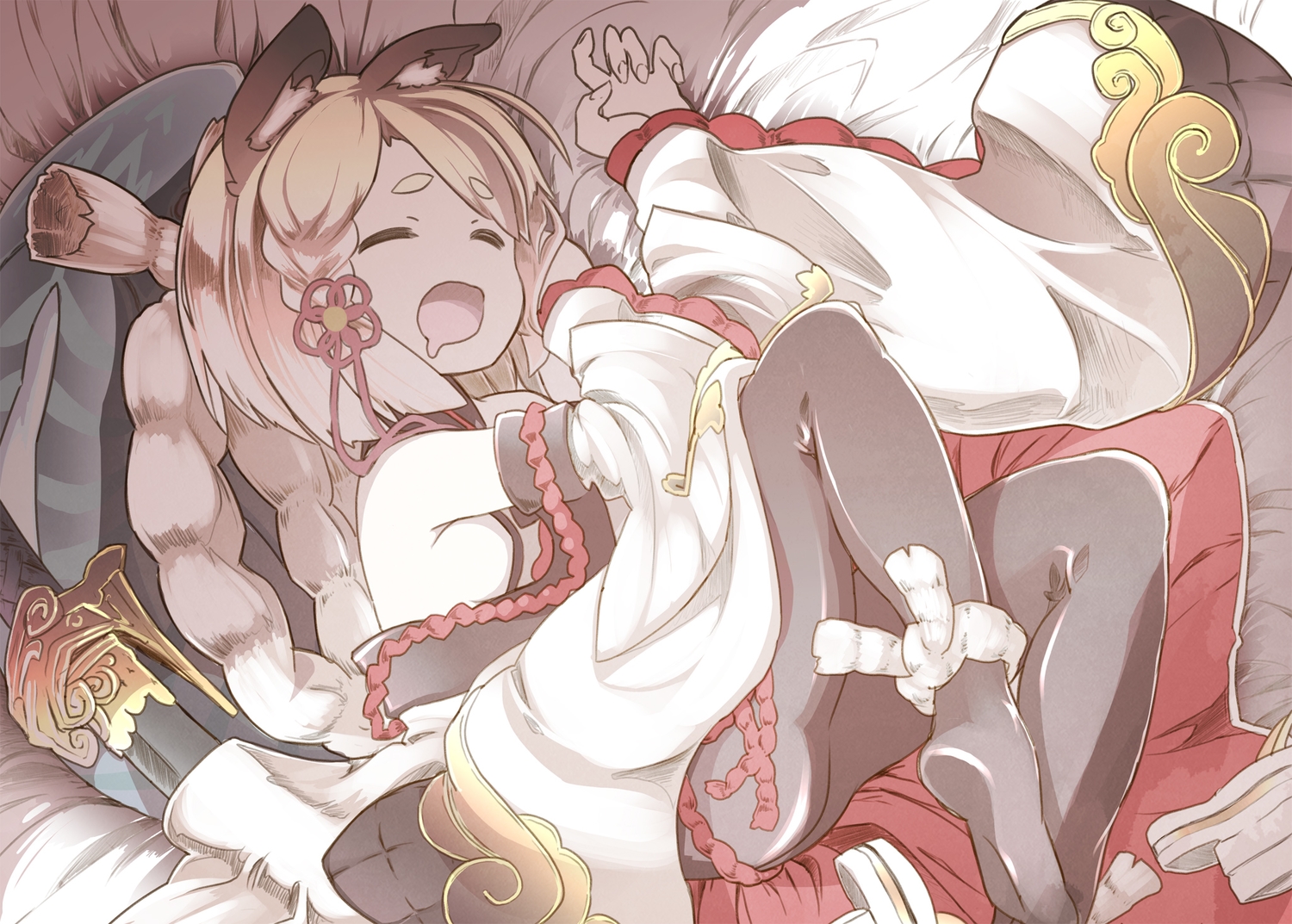 animal_ears, asakura_masatoki, blonde_hair, doggirl, granblue_fantasy, japanese_clothes, loli, pantyhose, rope, short_hair, sleeping, vajra_(granblue_fantasy)