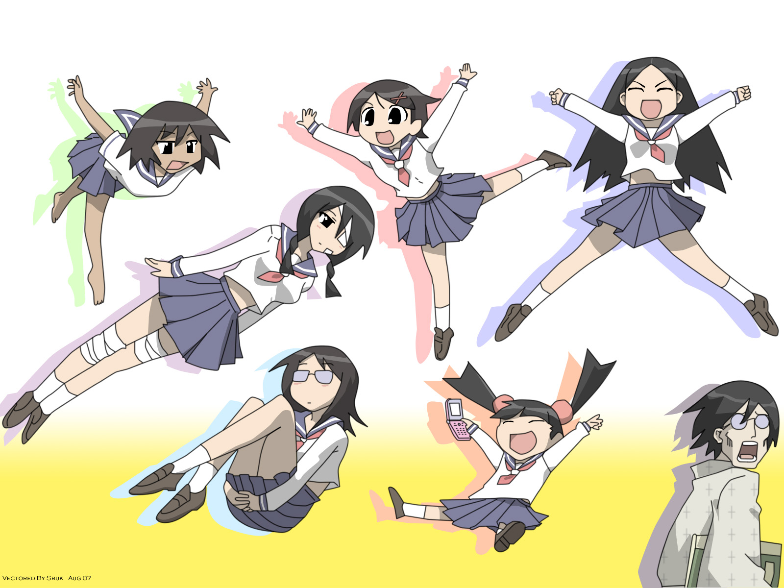 azumanga_daioh, fujiyoshi_harumi, fuura_kafuka, itoshiki_nozomu, kitsu_chiri, kobushi_abiru, maria, otonashi_meru