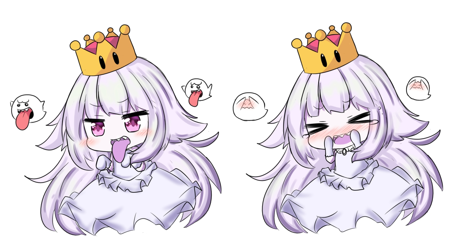 bailingxiao_jiu, blush, boo, chibi, crown, dress, elbow_gloves, gloves