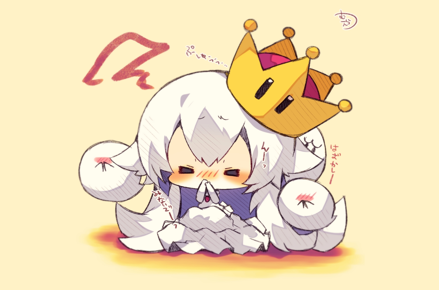 blush, boo, crown, elbow_gloves, gloves, long_hair, muuran, princess_king_boo