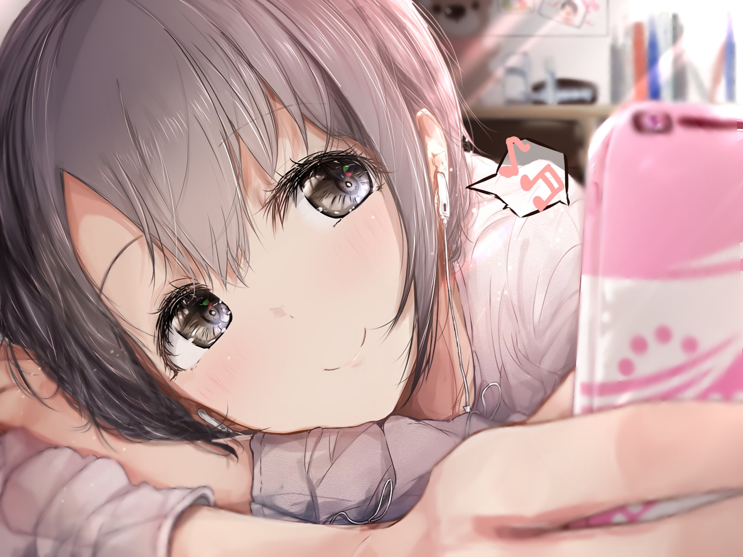 close, gray_eyes, gray_hair, headphones, idolmaster, idolmaster_cinderella_girls, otokura_yuuki, phone, redeye_(artist), short_hair