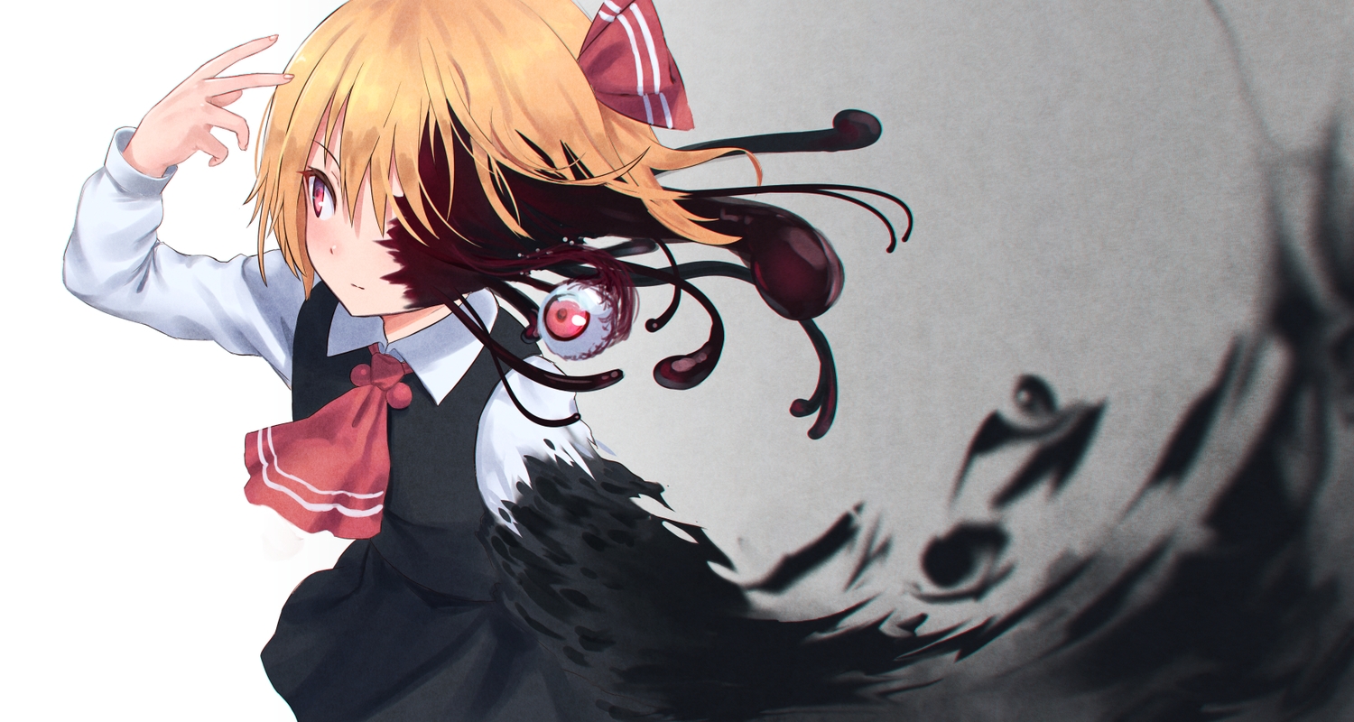 dress, gradient, orange_hair, red_eyes, roke_(taikodon), rumia, short_hair, touhou