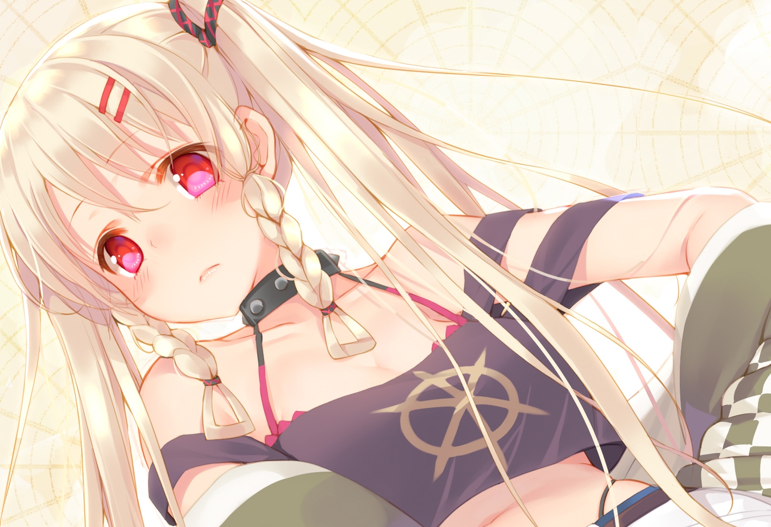 blonde_hair, close, kazuzu, original, pink_eyes, twintails