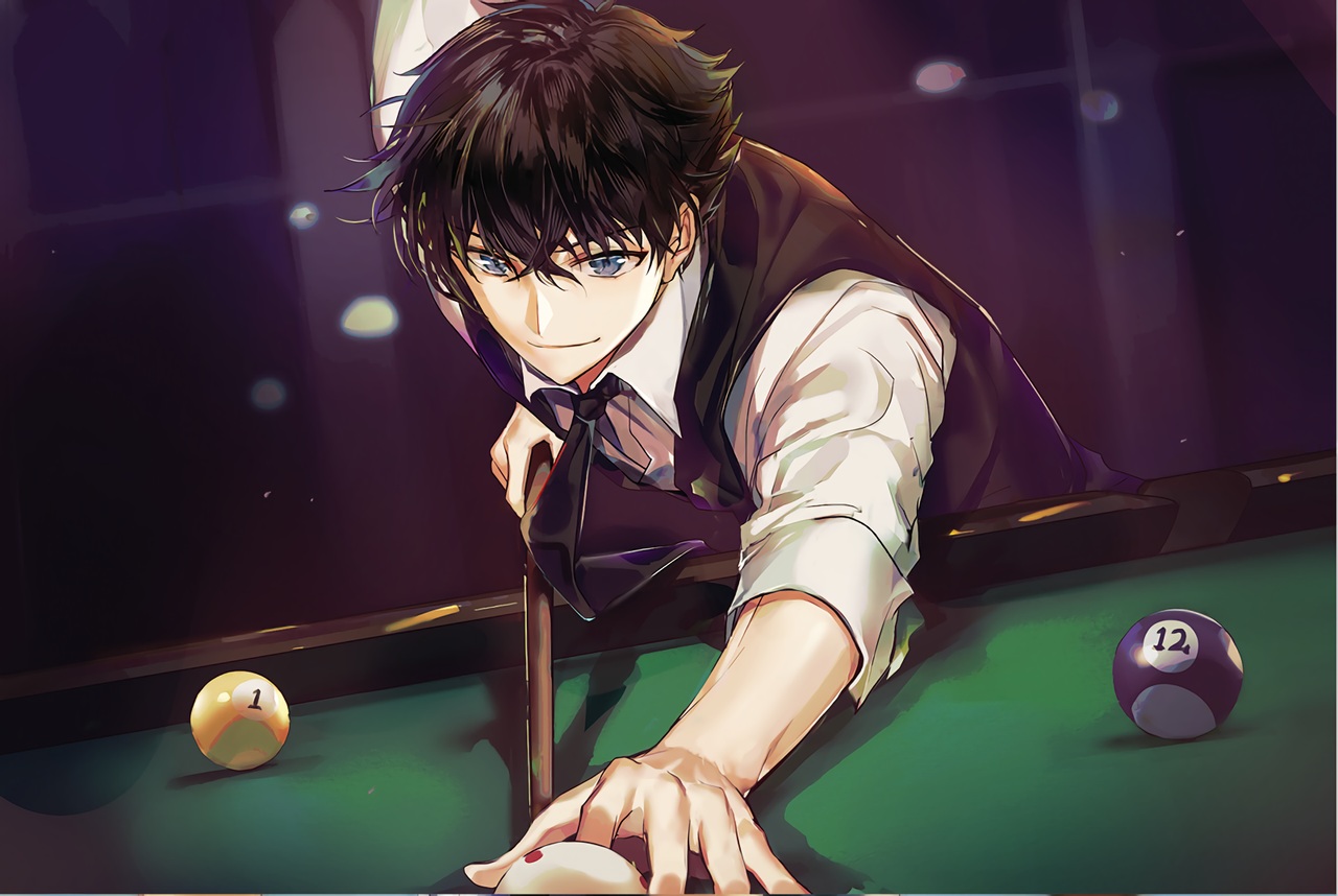 all_male, black_hair, blue_eyes, joypyonn, kuroba_kaitou, magic_kaito, male, short_hair, suit, tie, waifu2x