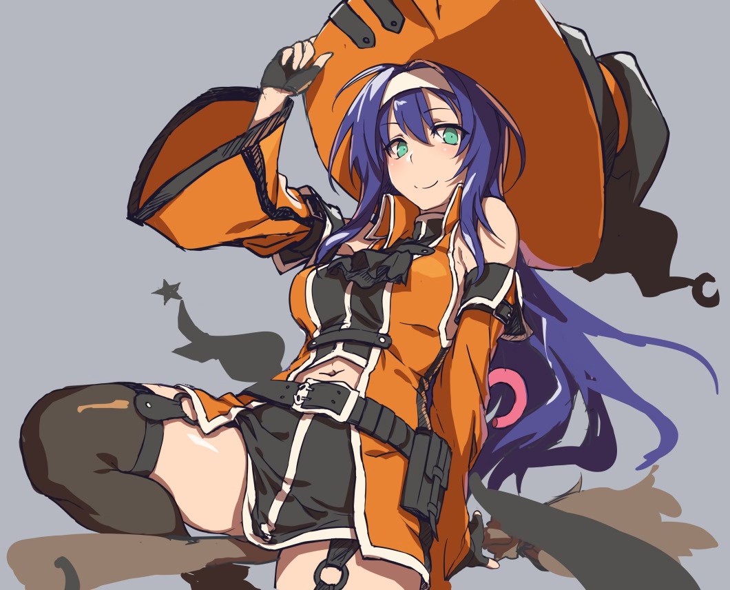 blue_hair, fire_emblem, garter_belt, gloves, green_eyes, hat, headband, long_hair, navel, shinon_(tokage_shuryou), skirt, thighhighs, wayu_(fire_emblem), witch, witch_hat
