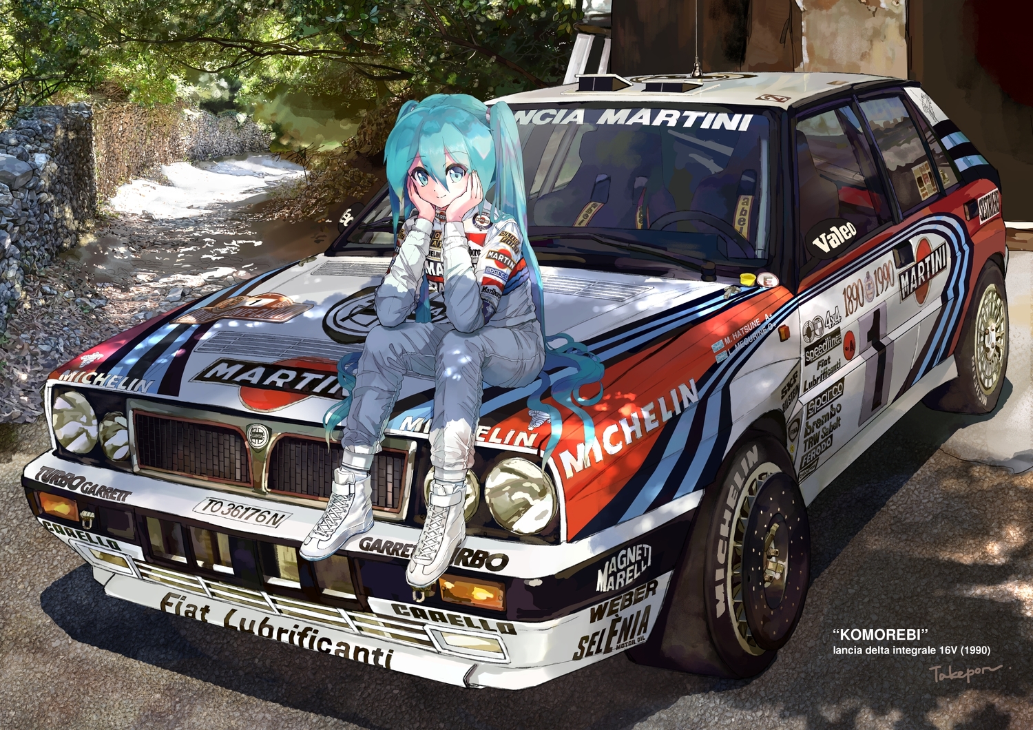 car, hatsune_miku, signed, sport, takepon1123, vocaloid