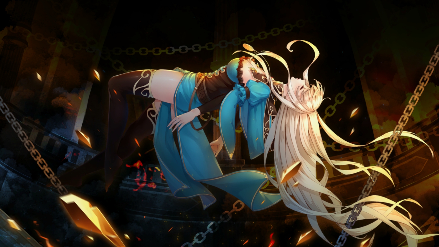 breasts, chain, dress, game_cg, long_hair, mirror_(game), necklace, priestess_martha