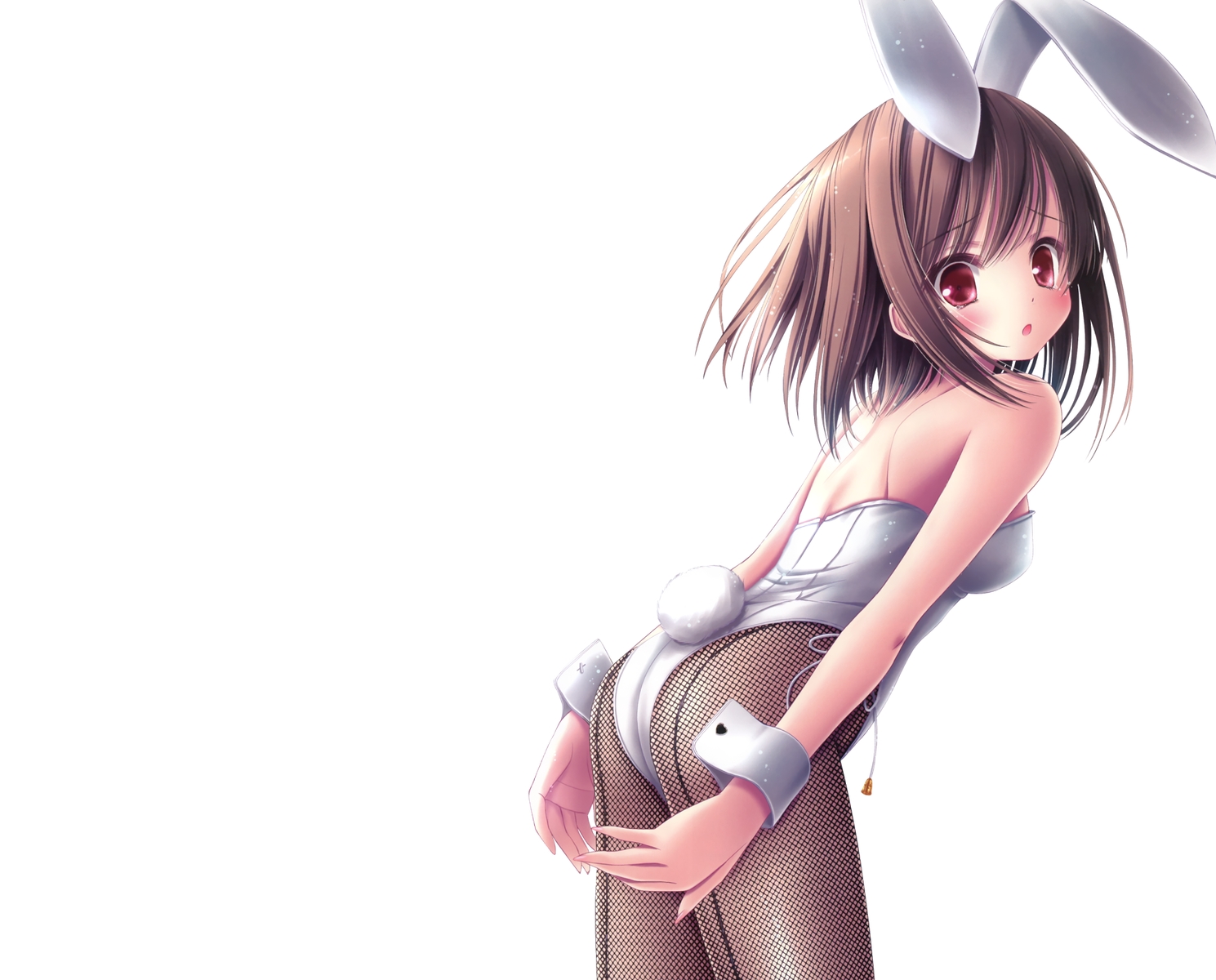 animal_ears, ass, bodysuit, brown_hair, bunny_ears, bunnygirl, kashii_airi, red_eyes