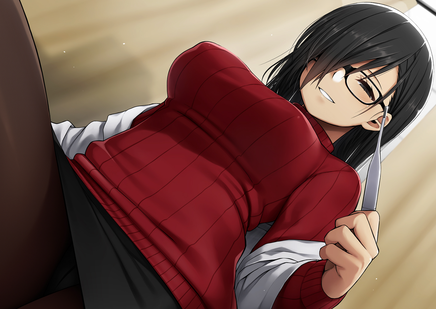 black_eyes, black_hair, close, erect_nipples, glasses, kamata_yuuya, original, panties